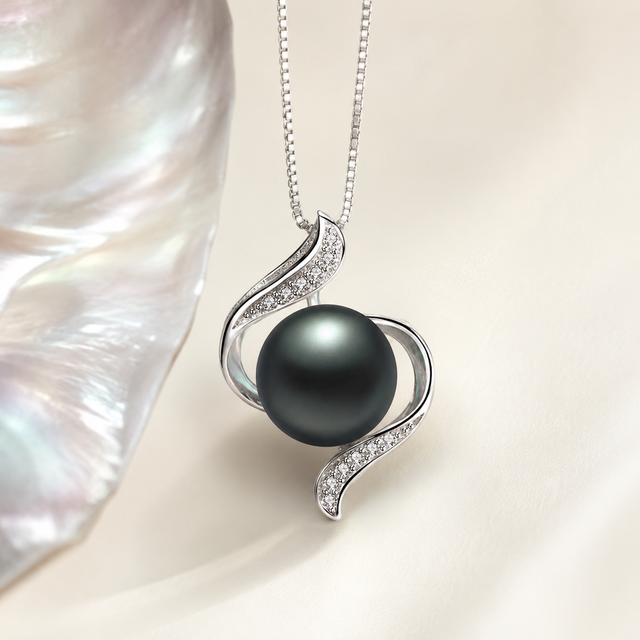Collier Pendentif Perle de Tahiti Argent 925 & Zircon