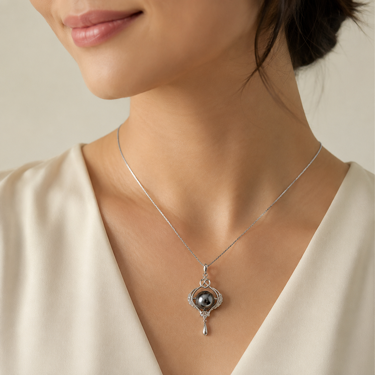 Collier Pendentif Perle de Tahiti Noire 10-11 mm – Argent 925
