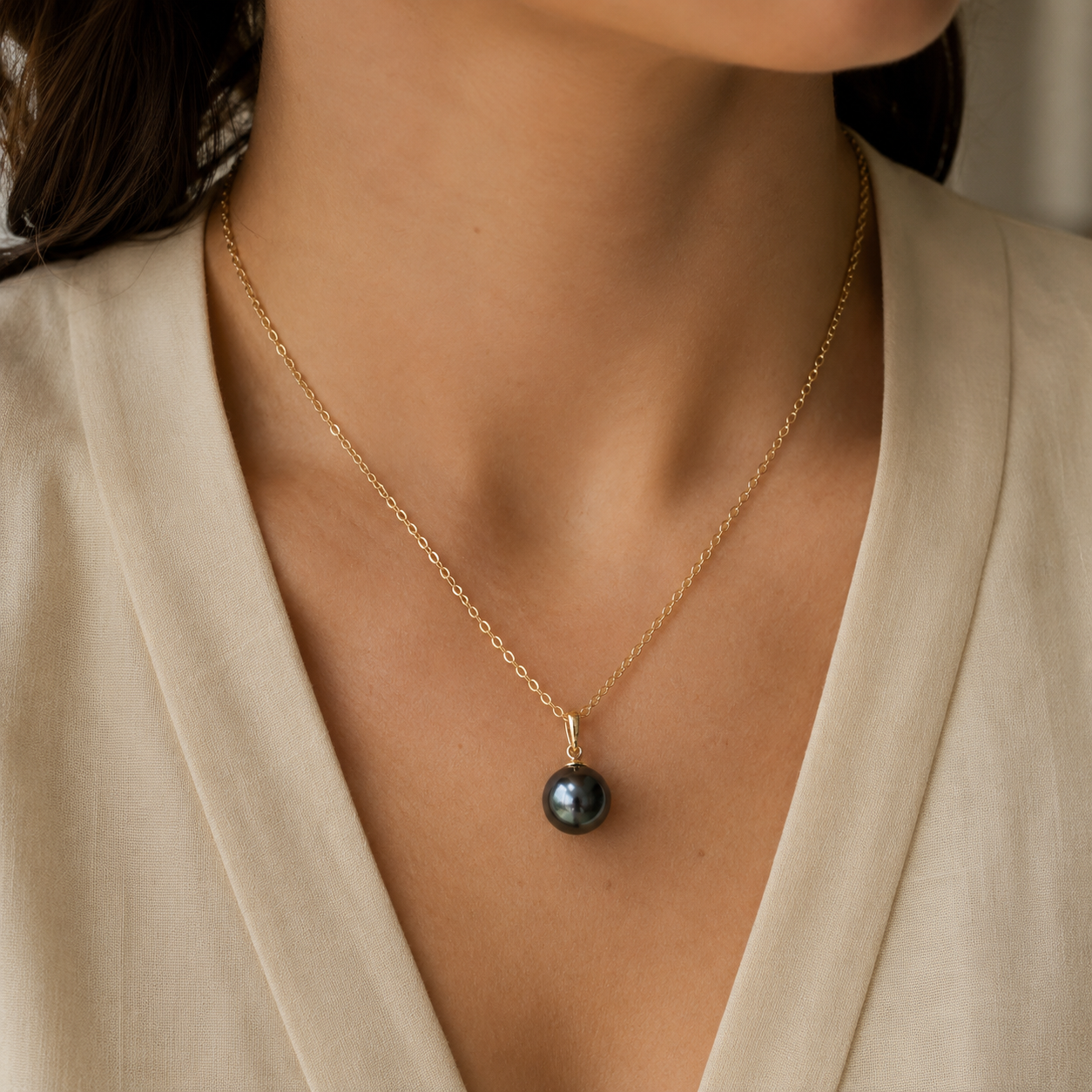 Collier Pendentif Perle de Tahiti Verte Paon