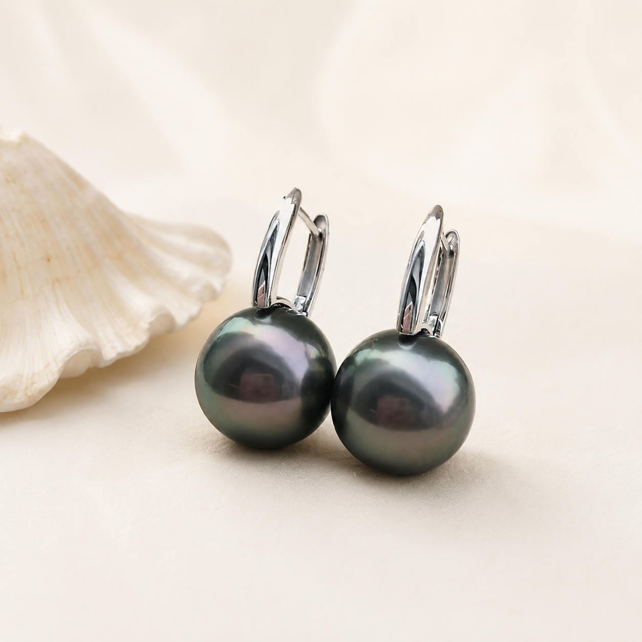 Boucles d'Oreilles Perle de Tahiti Verte 9-10 mm – Argent 925