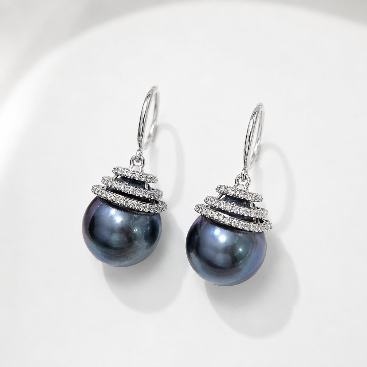 Boucles d'Oreilles Perle de Tahiti Verte 10-11 mm Pendantes – Argent 925