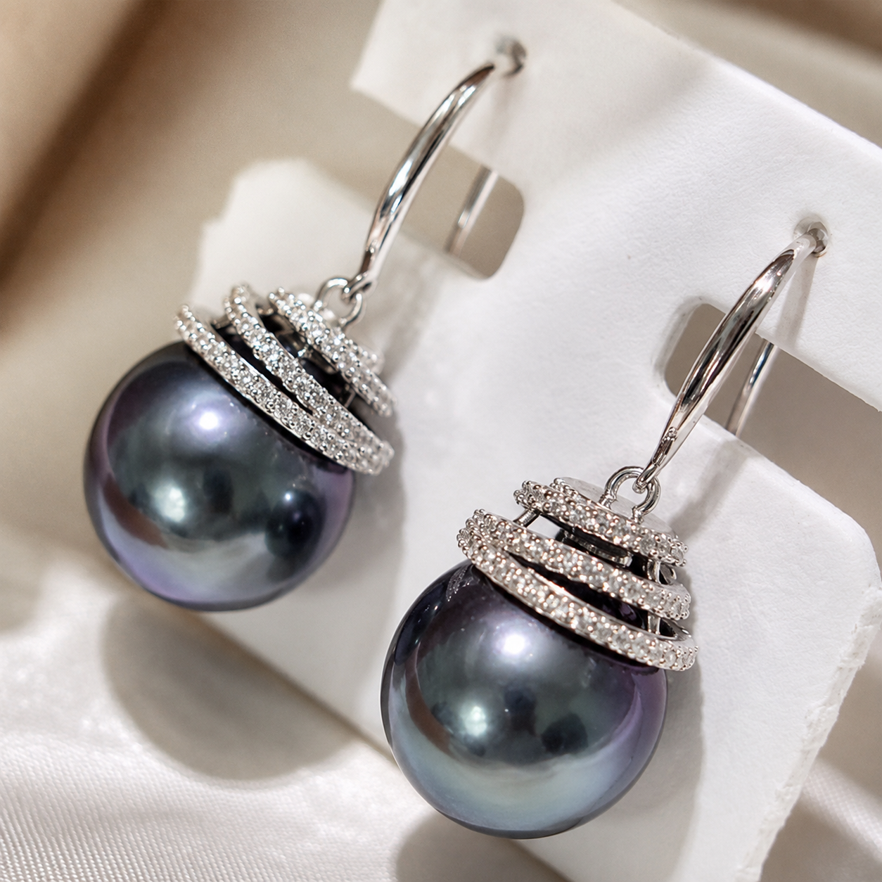 Boucles d'Oreilles Perle de Tahiti Verte 10-11 mm Pendantes – Argent 925