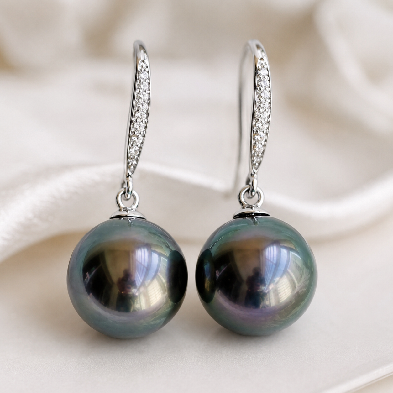 Boucles d'Oreilles Perle de Tahiti 16 mm Pendantes