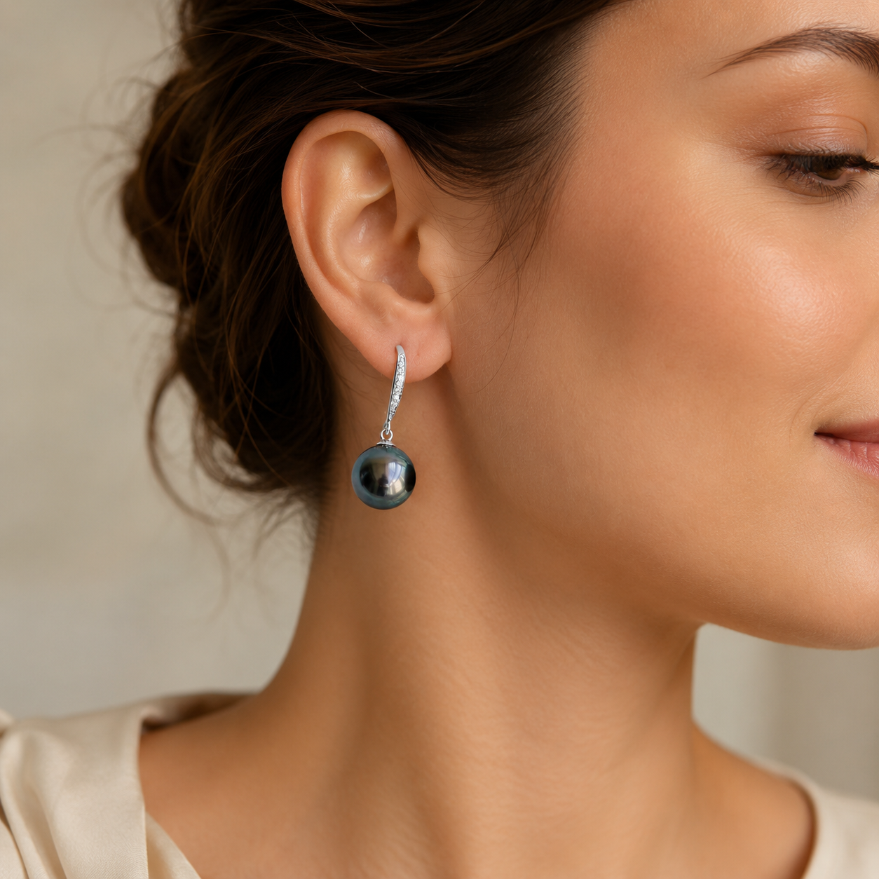 Boucles d'Oreilles Perle de Tahiti 16 mm Pendantes