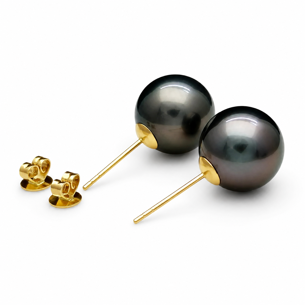 Puces d'Oreilles Perle de Tahiti Noire Ronde 9-10 mm – Argent 925