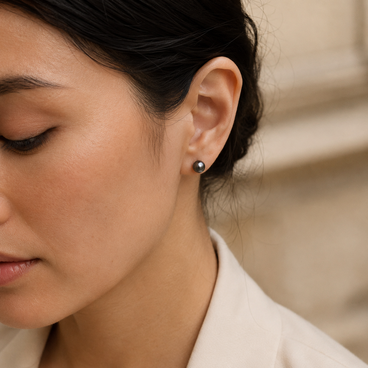 Puces d'Oreilles Perle de Tahiti Noire Ronde