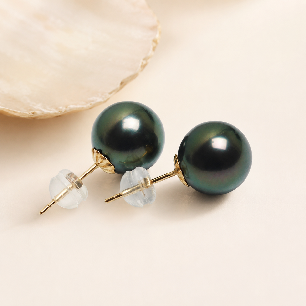 Boucles d'Oreilles Perle de Tahiti Noire
