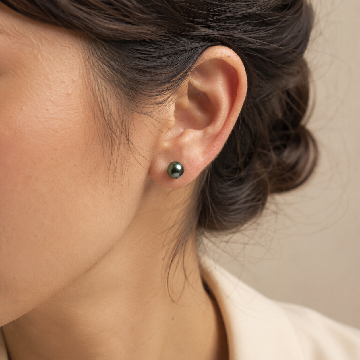 Boucles d'Oreilles Perle de Tahiti Noire