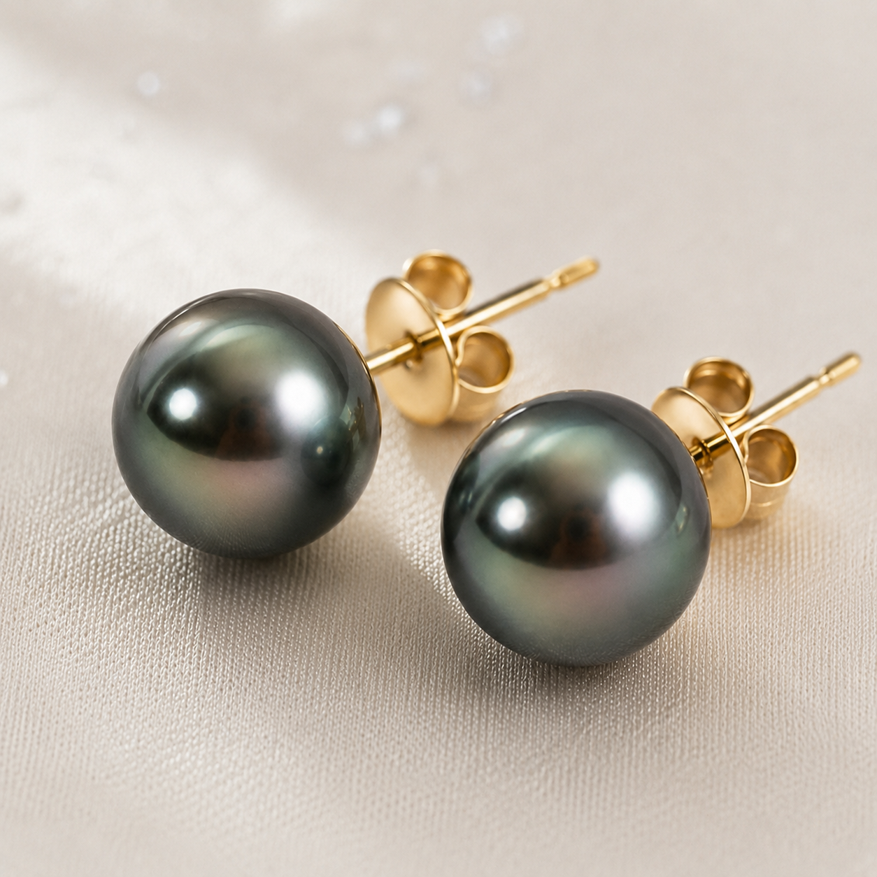 Boucles d'Oreilles Perle de Tahiti Verte 12 mm – Or 14K