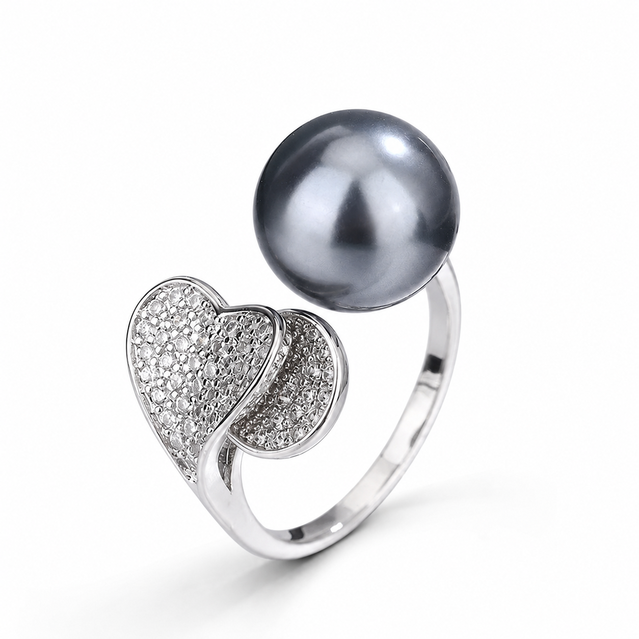 Bague Perle de Tahiti Cœur & Zircon – Argent 925