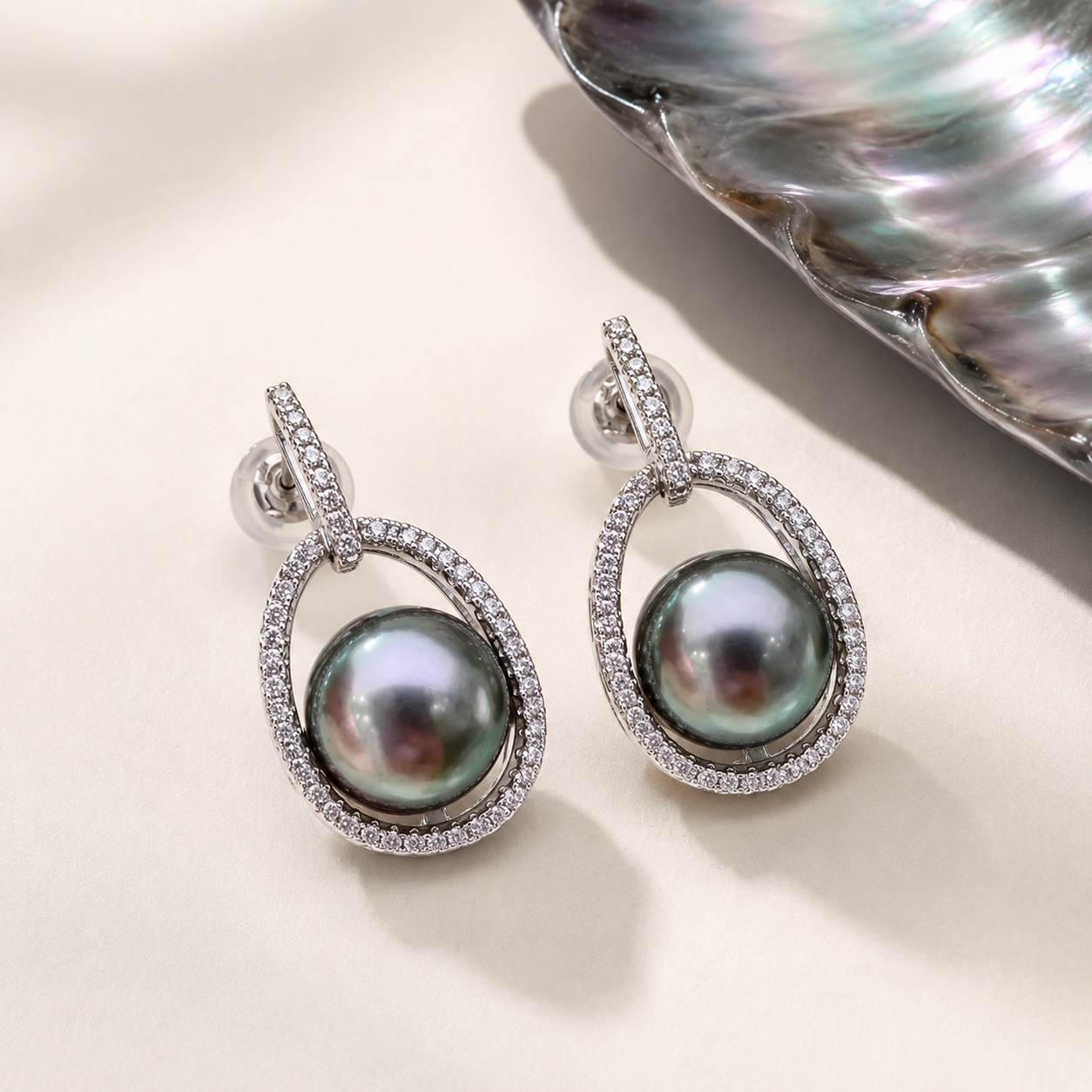 Boucles d'Oreilles Perle de Tahiti Ronde 10-11 mm – Argent 925