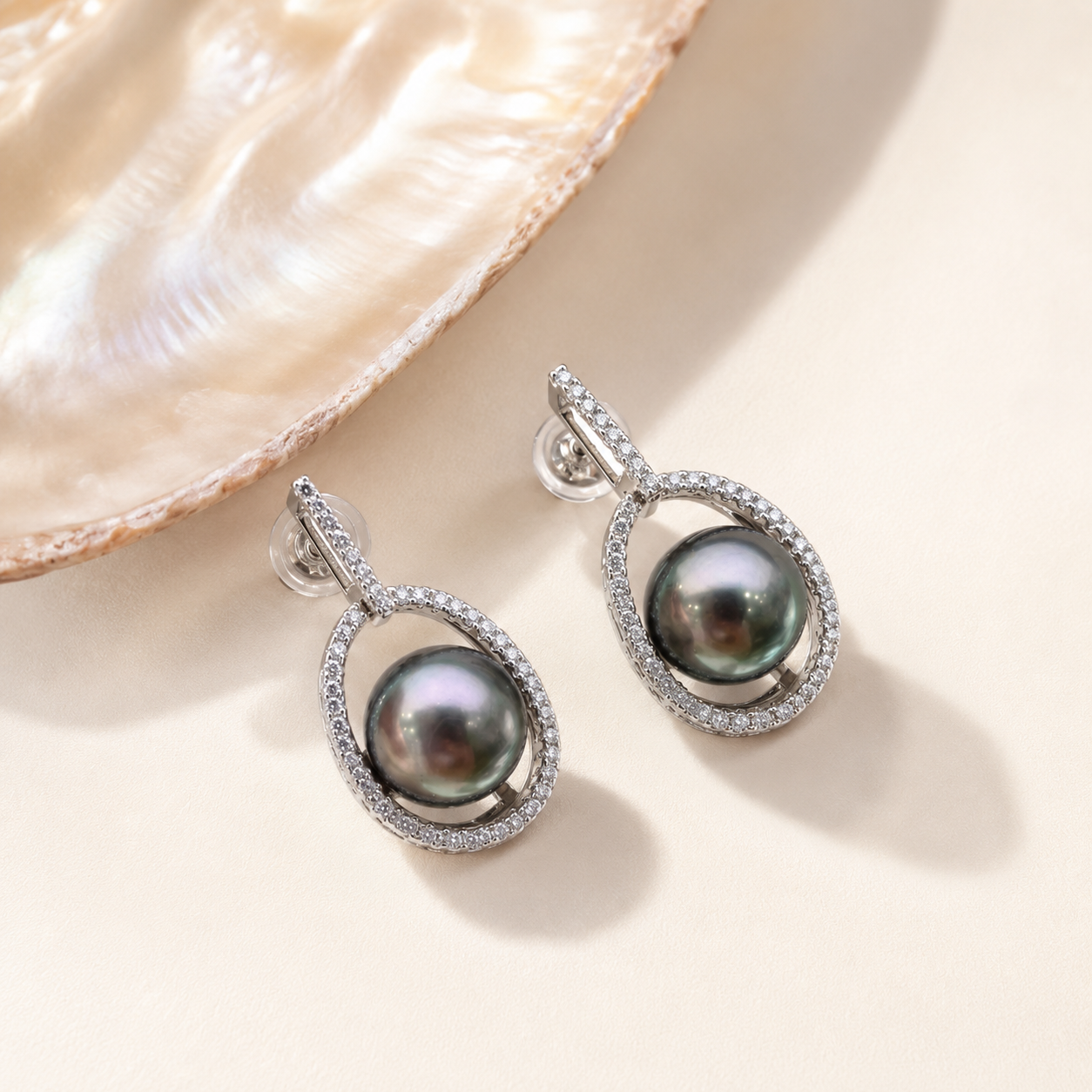 Boucles d'Oreilles Perle de Tahiti Ronde 10-11 mm – Argent 925