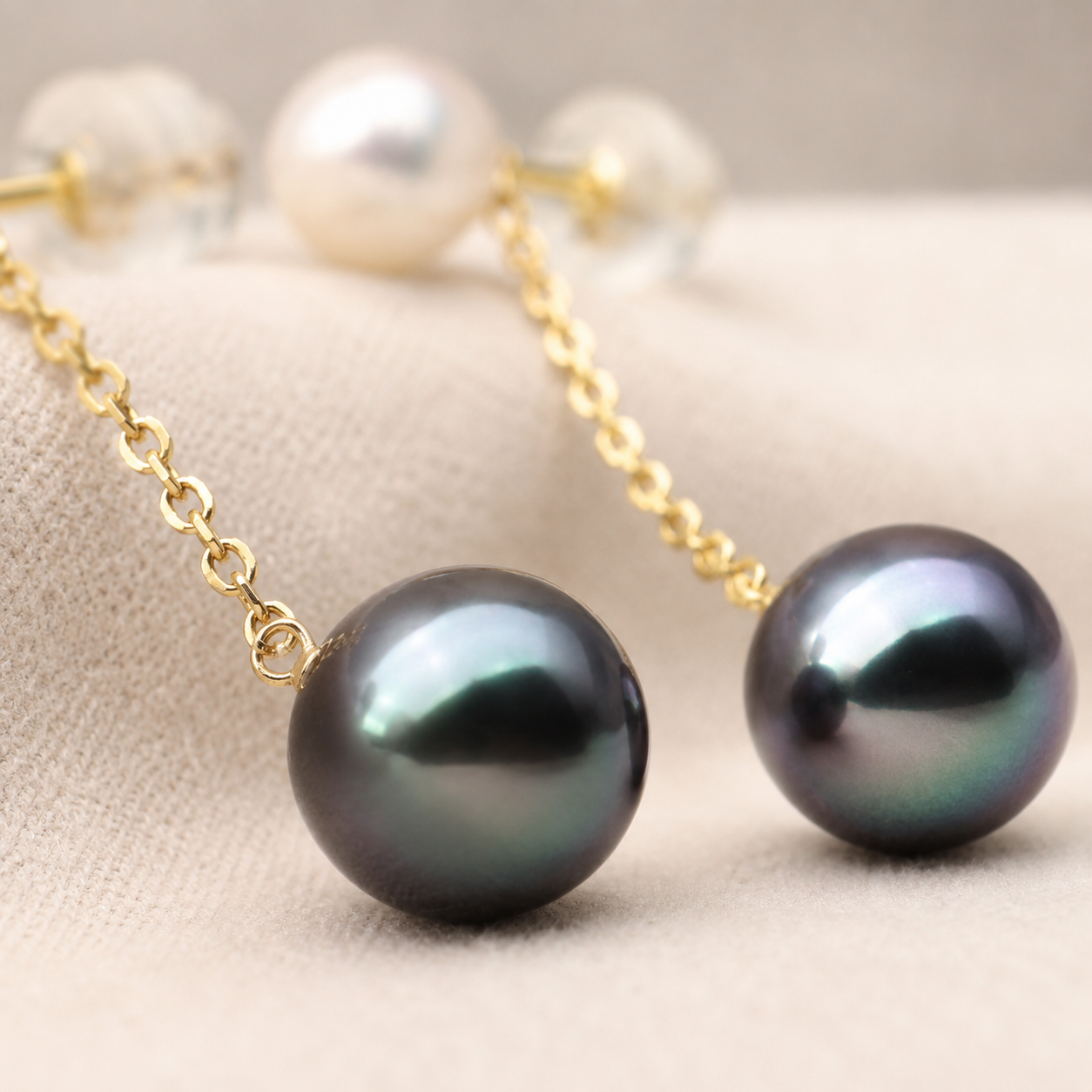 Boucles d'Oreilles Perle de Tahiti Noire & Perle Akoya