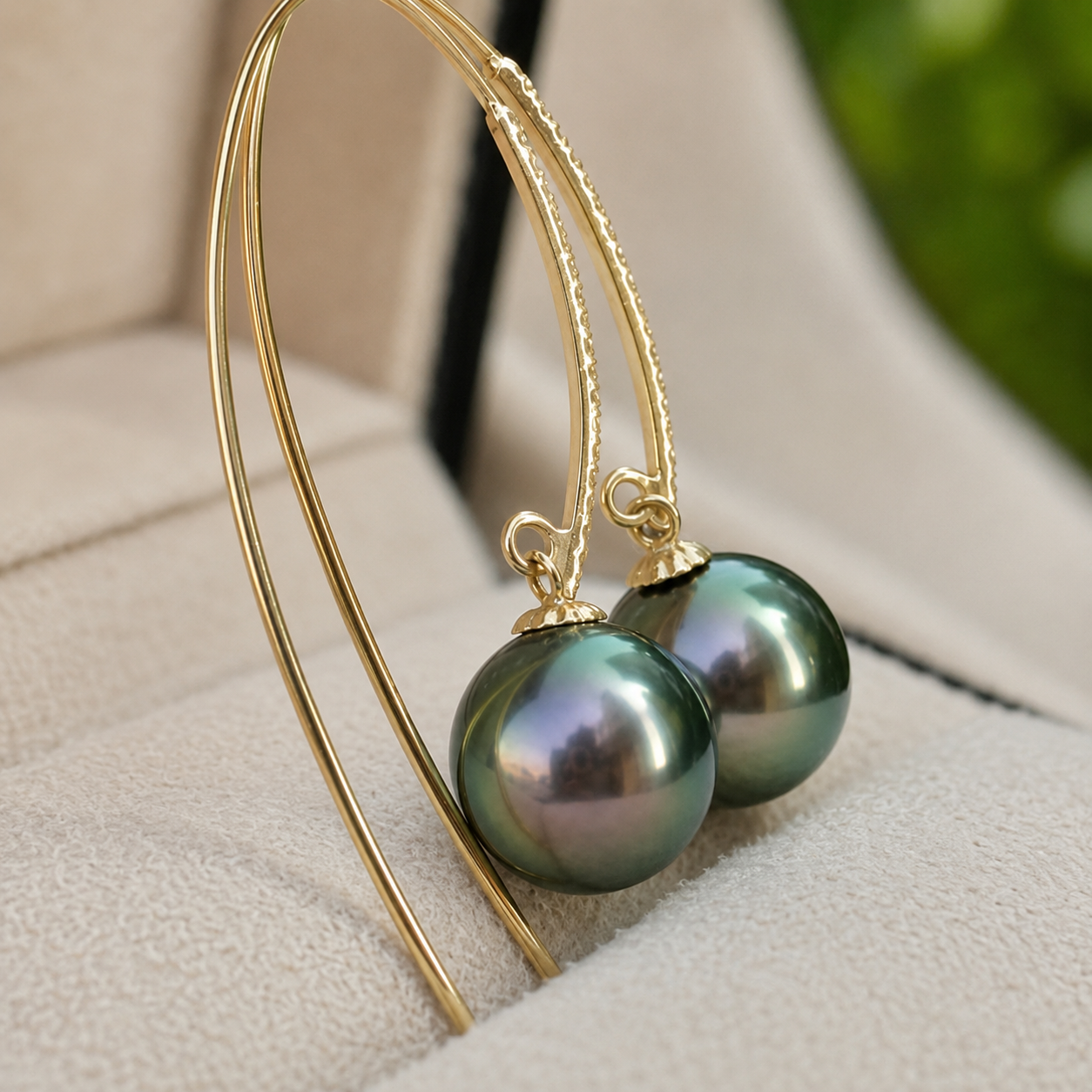 Boucles d'Oreilles Perle de Tahiti Verte 10-11 mm – Argent 925