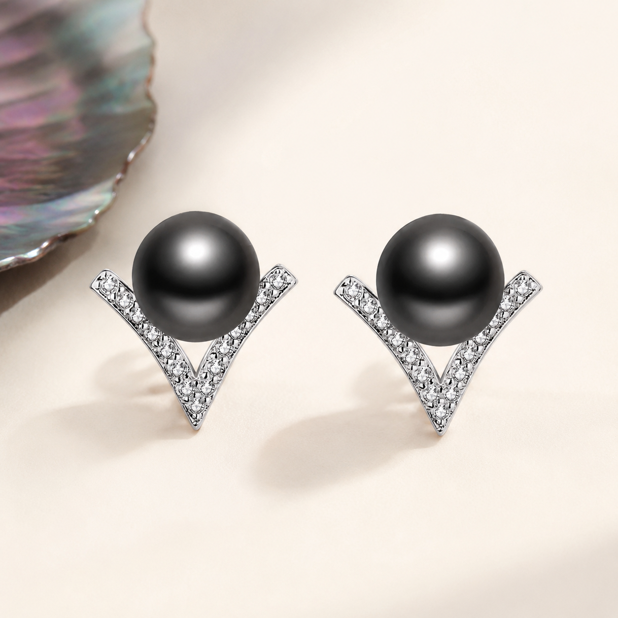 Puces d'Oreilles Perle de Tahiti Noire Argent 925 – Luxe