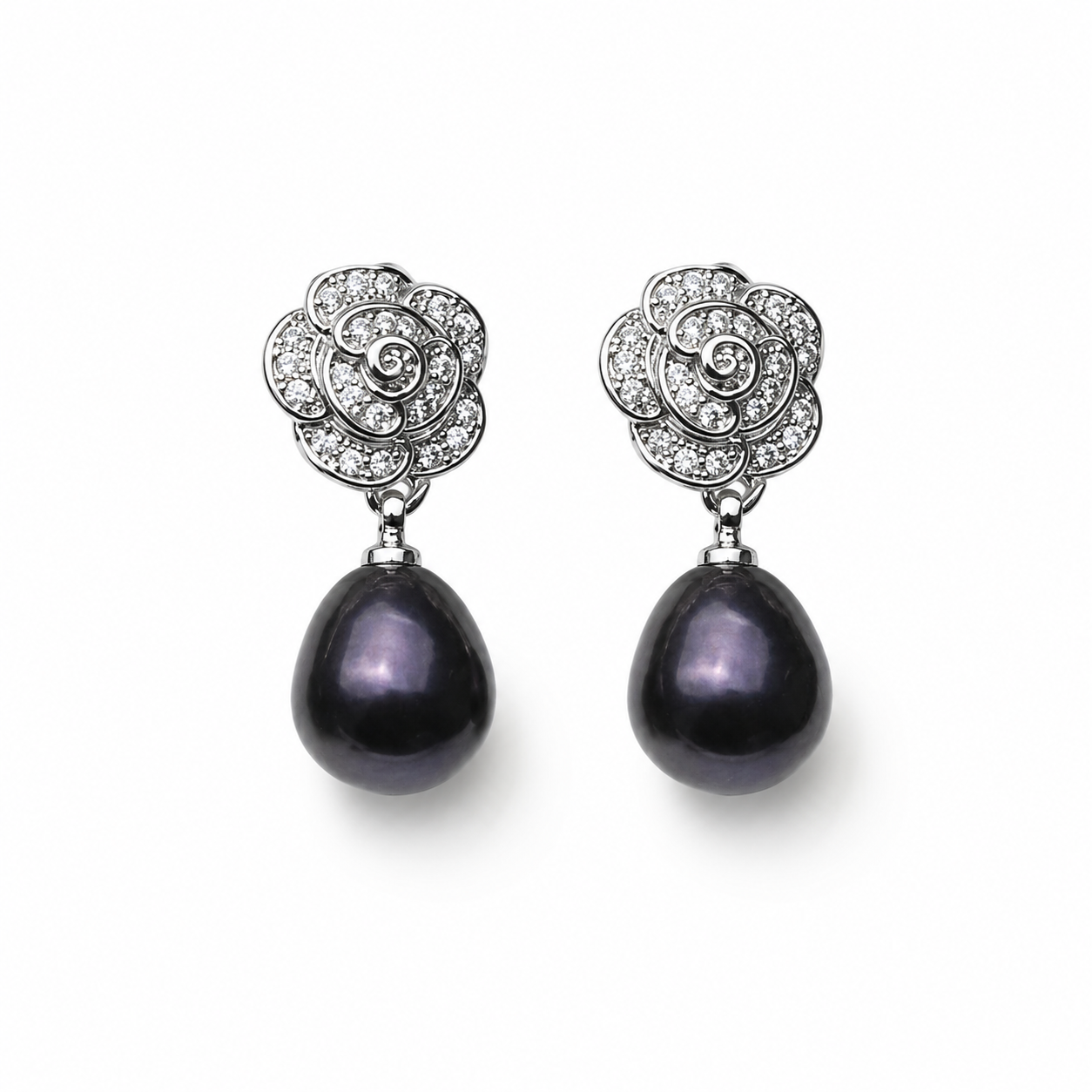 Boucles d'Oreilles Perle de Tahiti Noire Goutte – Argent 925