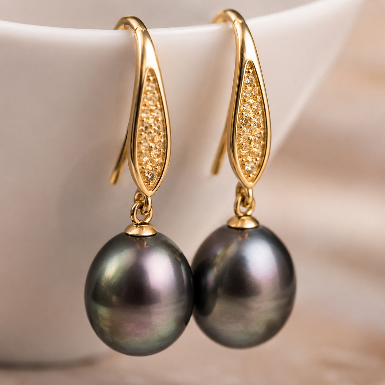 Boucles d'Oreilles Pendantes Perle de Tahiti Noire – Argent 925