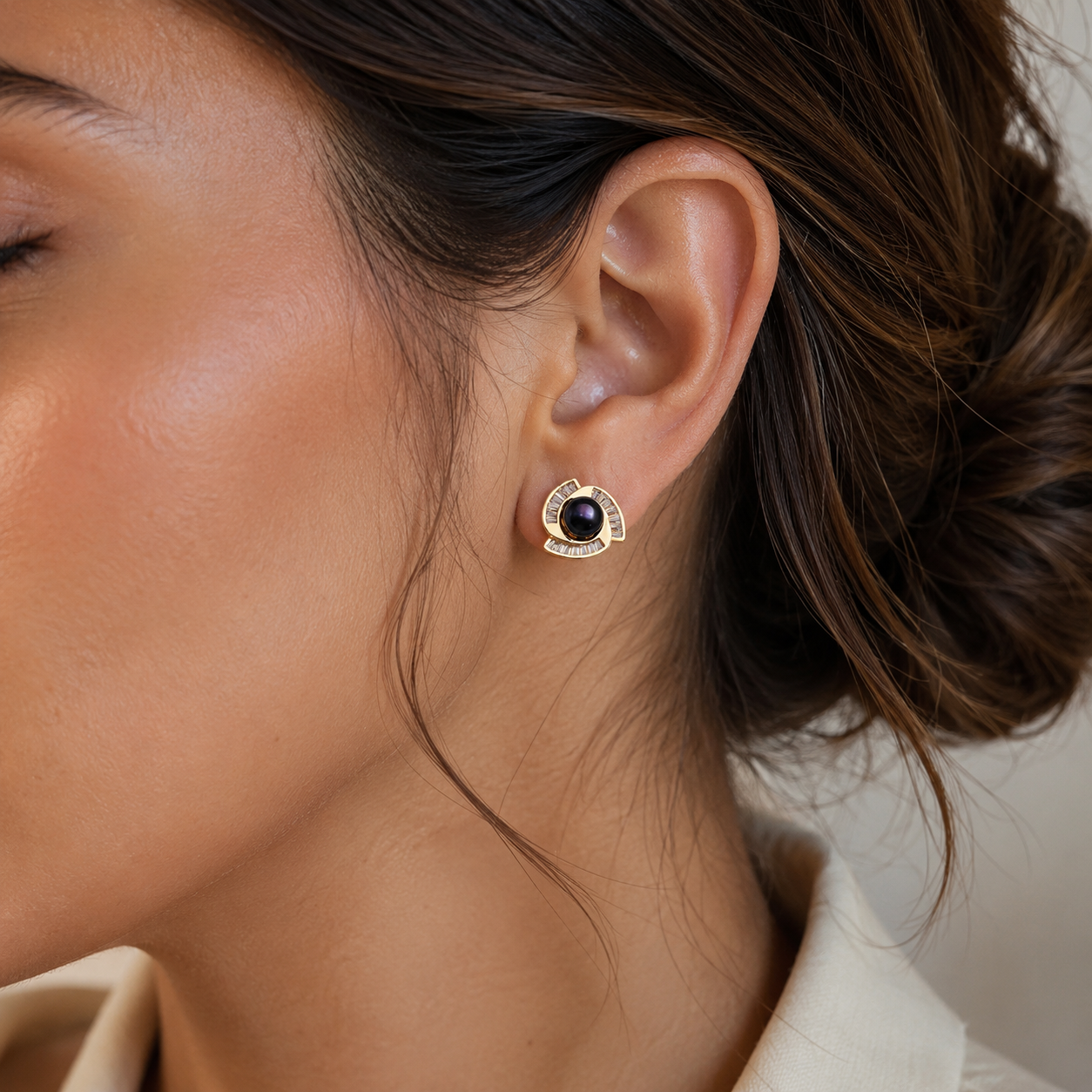 Puces d'Oreilles Perle de Tahiti Noire – Argent 925