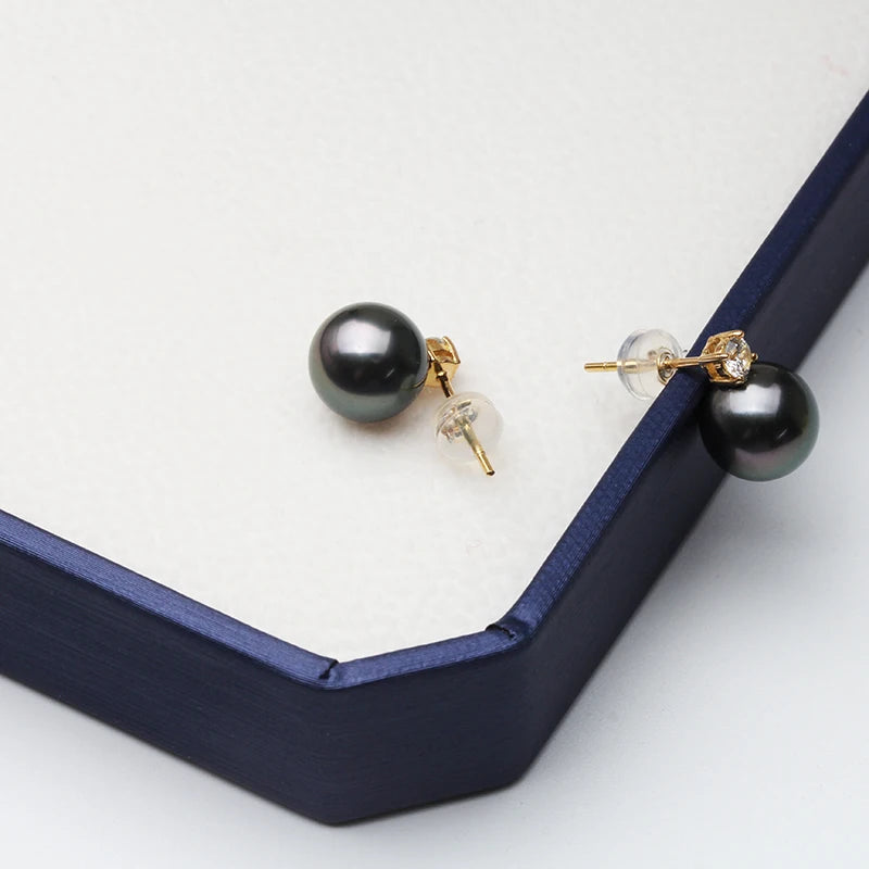 Puces d'Oreilles Perle de Tahiti Noire – Or 18K