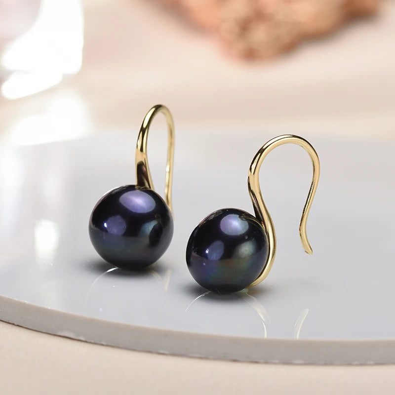 Boucles d'Oreilles Perle de Tahiti Noire 9-10 mm – Argent 925