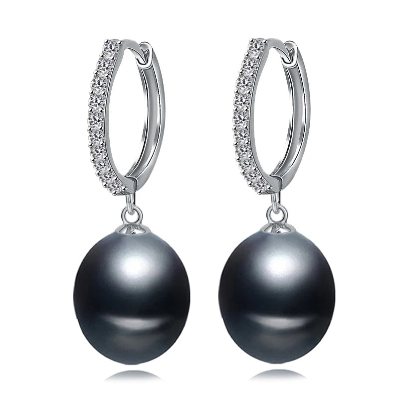 Boucles d'Oreilles Perle de Tahiti Noire Pendantes – Argent 925