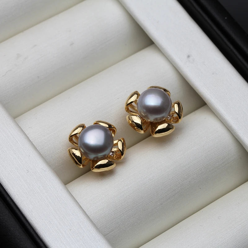 Puces d'Oreilles Perle de Tahiti Noire – Argent 925