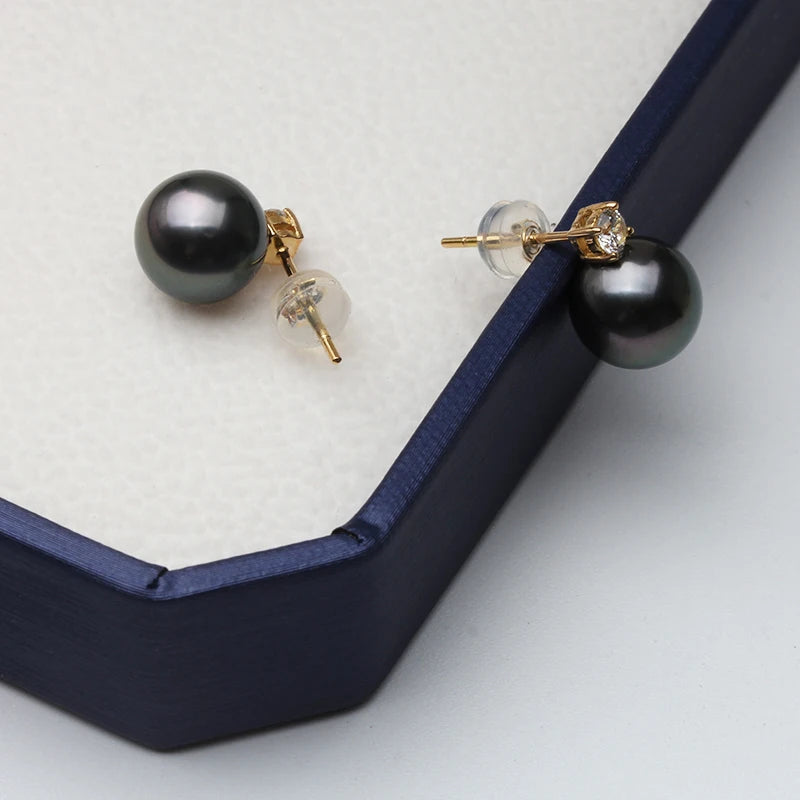 Puces d'Oreilles Perle de Tahiti Noire – Or 18K