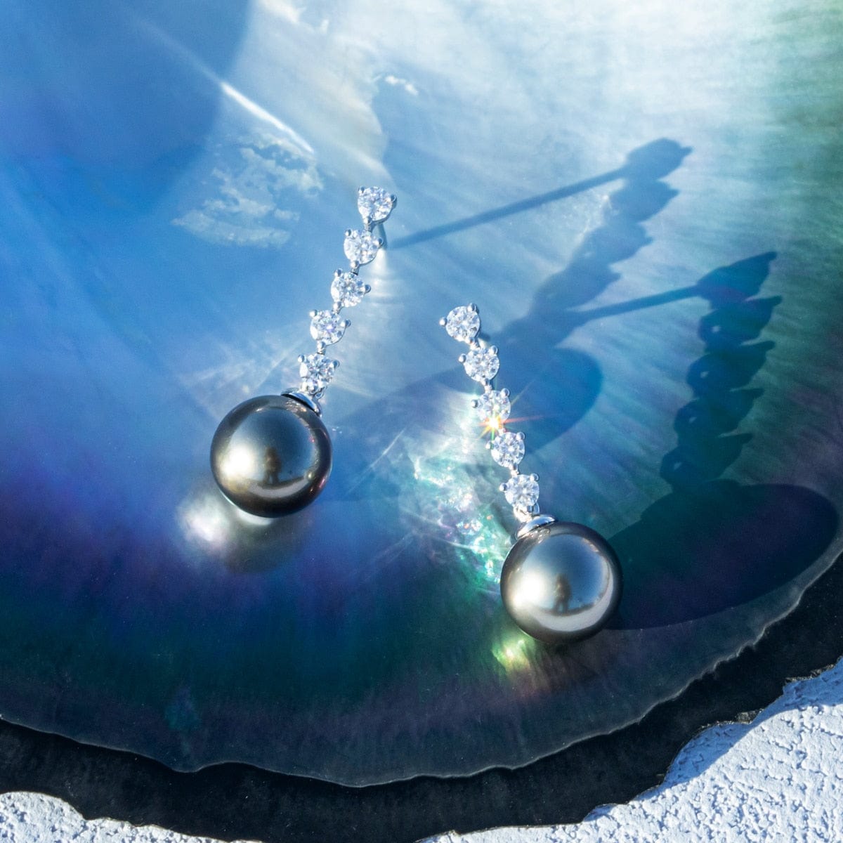Perle de Tahiti Boucle D'Oreille – 9–10 mm Or Blanc 10K – Nacréa Tahiti