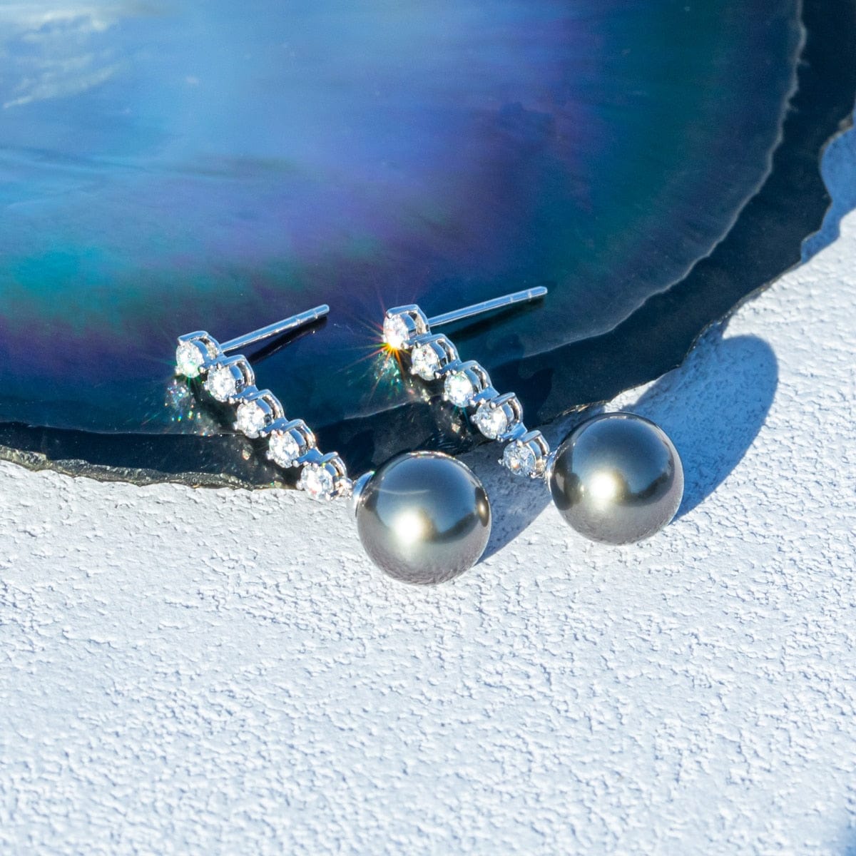 Perle de Tahiti Boucle D'Oreille – 9–10 mm Or Blanc 10K – Nacréa Tahiti