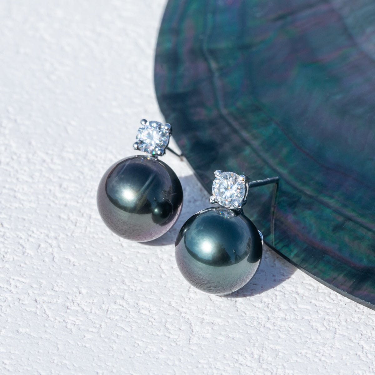 Boucles D'Oreilles Perle de Tahiti – 9–10 mm Or Blanc 10K – Nacréa Tahiti