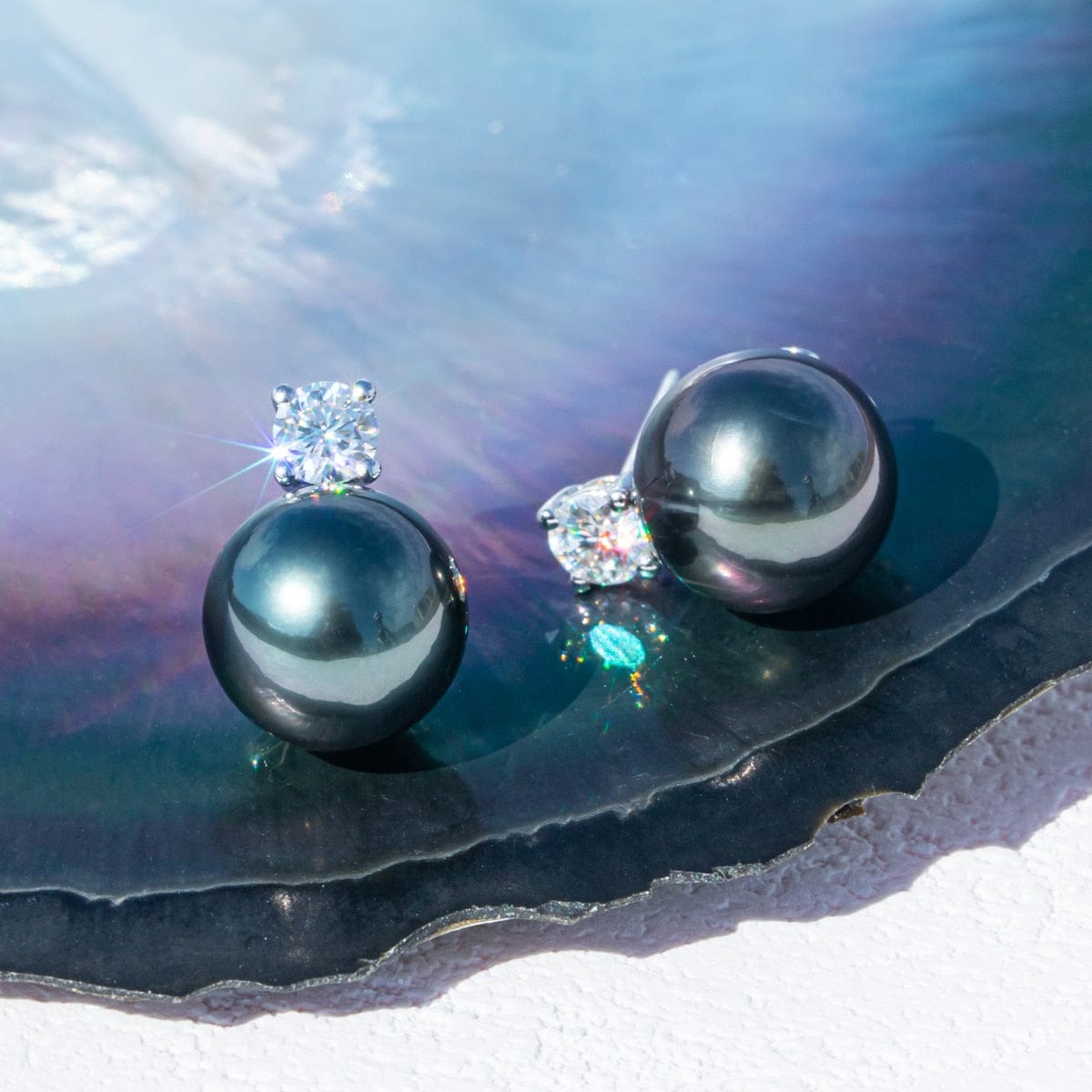 Boucles D'Oreilles Perle de Tahiti – 9–10 mm Or Blanc 10K – Nacréa Tahiti