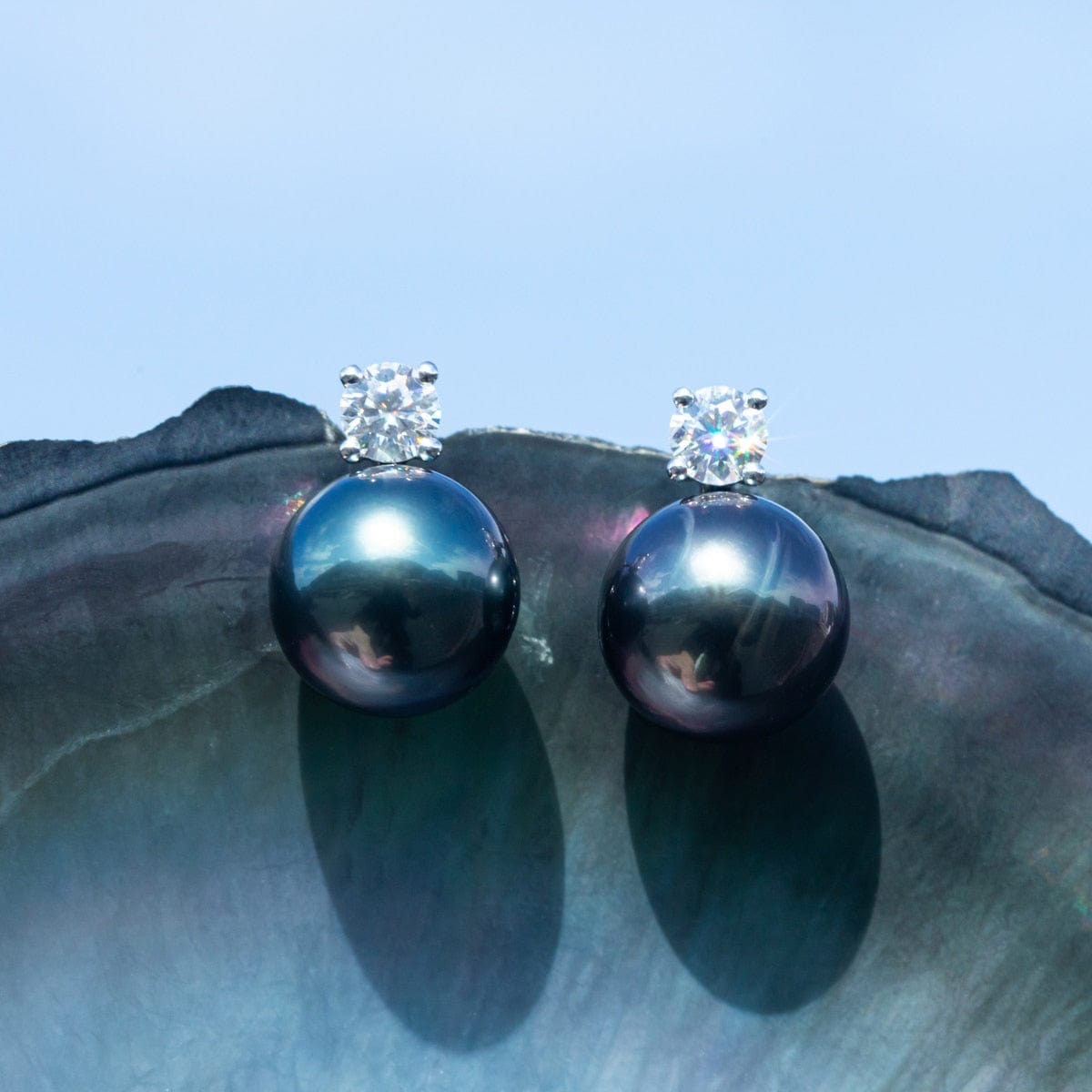 Boucles D'Oreilles Perle de Tahiti – 9–10 mm Or Blanc 10K – Nacréa Tahiti
