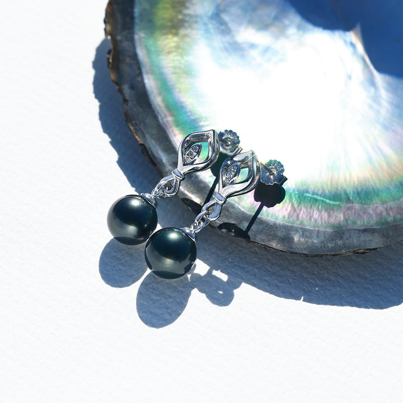 Boucles d'oreilles Perle de Tahiti – 9–10 mm Argent 925 Argent 925 – Nacréa Tahiti