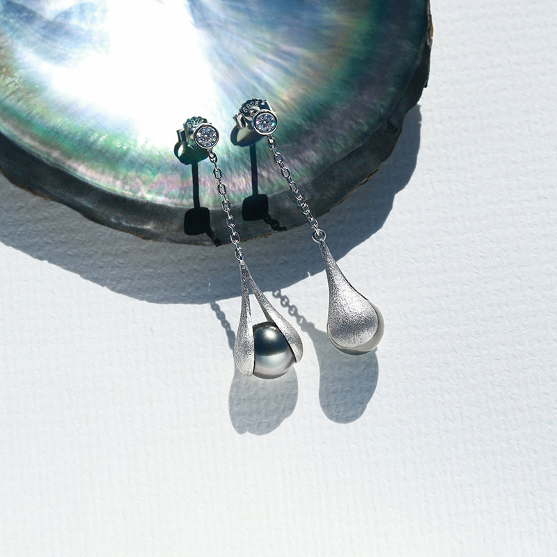 Boucles d'oreilles Perle de Tahiti – 9–10 mm Argent 925 AAA – Nacréa Tahiti
