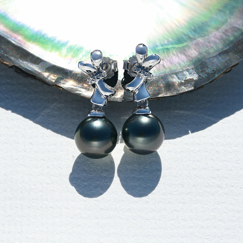 Boucles d'oreilles Perle de Tahiti – 9–10 mm Argent 925 AAAA – Nacréa Tahiti