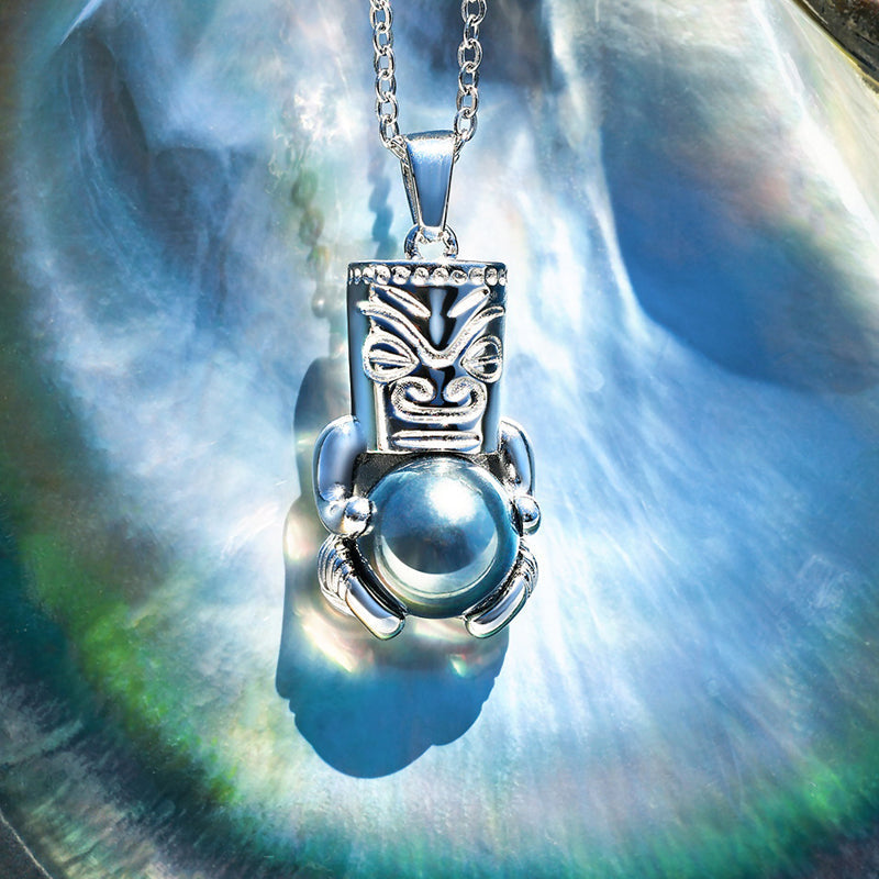 Pendentif Tiki Perle de Tahiti – 10–11 mm Argent 925 – Nacréa Tahiti