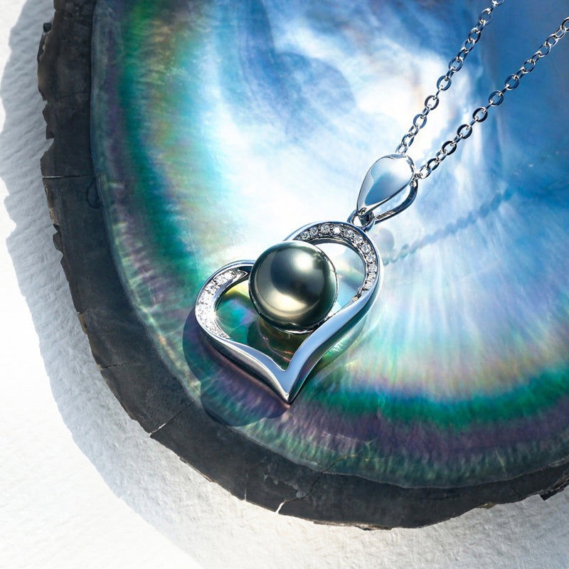 Pendentif Perle de Tahiti – Cœur 9–10 mm Argent 925 – Nacréa Tahiti