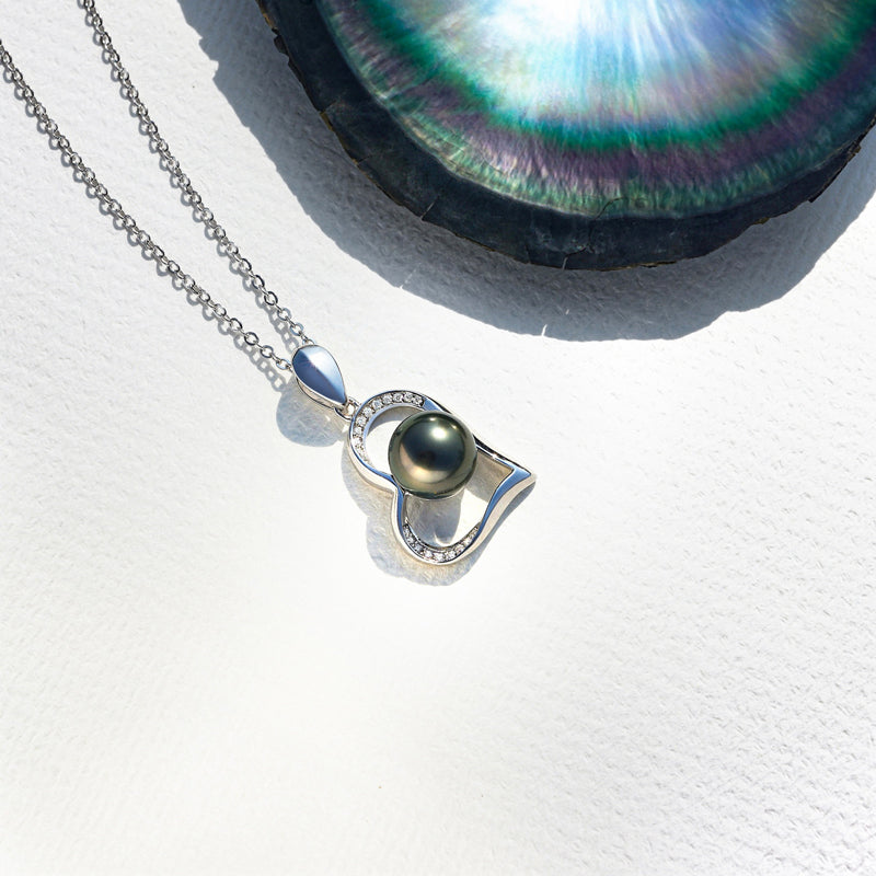 Pendentif Perle de Tahiti – Cœur 9–10 mm Argent 925 – Nacréa Tahiti