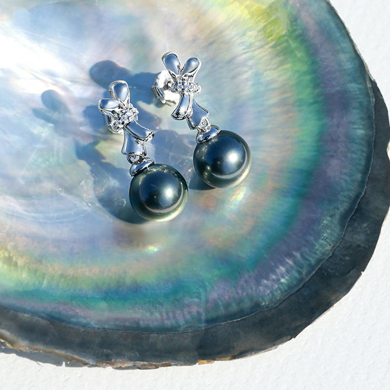 Boucles d'oreilles Perle de Tahiti – 9–10 mm Argent 925 AAAA – Nacréa Tahiti