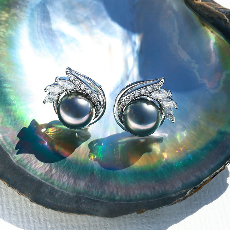 Boucles d'oreilles Perle de Tahiti – 9–10 mm Argent AAA – Nacréa Tahiti