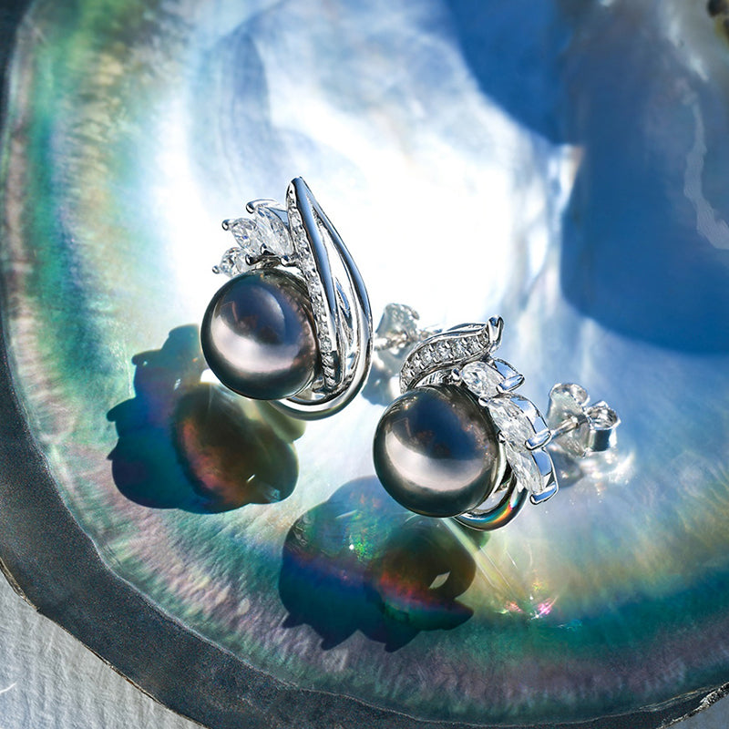 Boucles d'oreilles Perle de Tahiti – 9–10 mm Argent AAA – Nacréa Tahiti