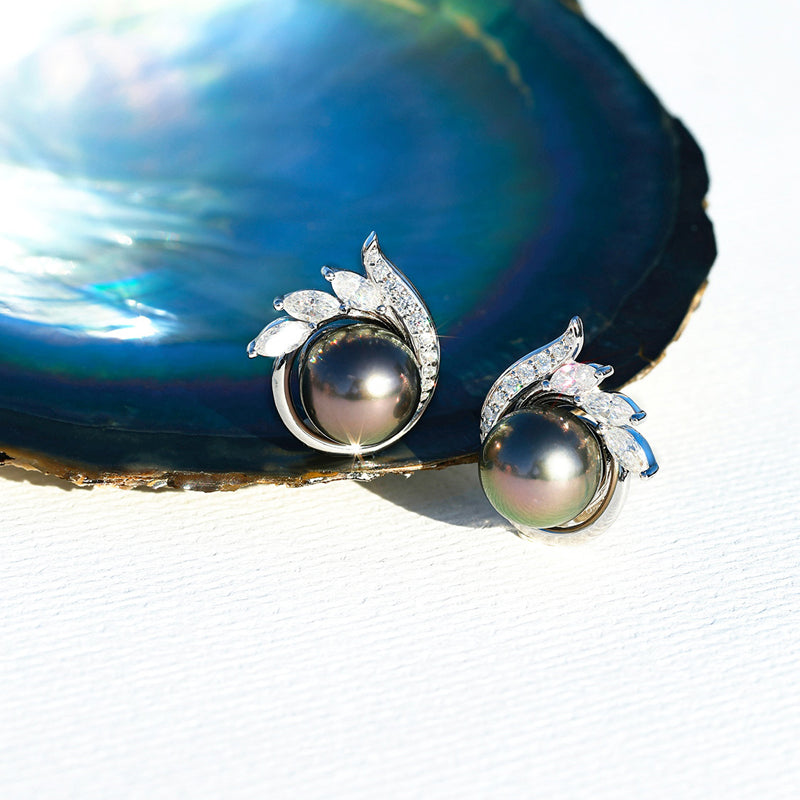 Boucles d'oreilles Perle de Tahiti – 9–10 mm Argent AAA – Nacréa Tahiti