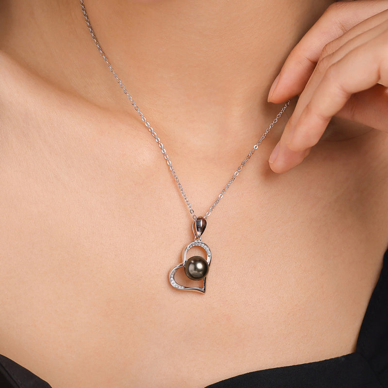 Pendentif Perle de Tahiti – Cœur 9–10 mm Argent 925 – Nacréa Tahiti