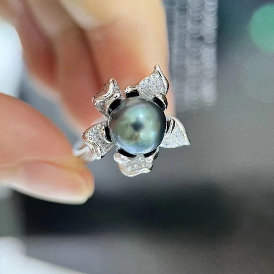 Bague Perle Noire de Tahiti – 9–10 mm Argent – Nacréa Tahiti