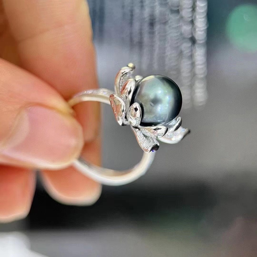 Bague Perle Noire de Tahiti – 9–10 mm Argent – Nacréa Tahiti