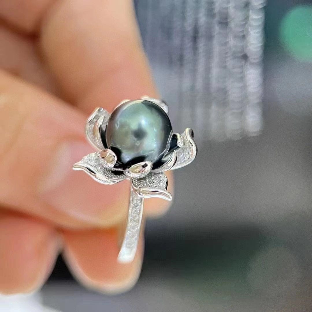 Bague Perle Noire de Tahiti – 9–10 mm Argent – Nacréa Tahiti