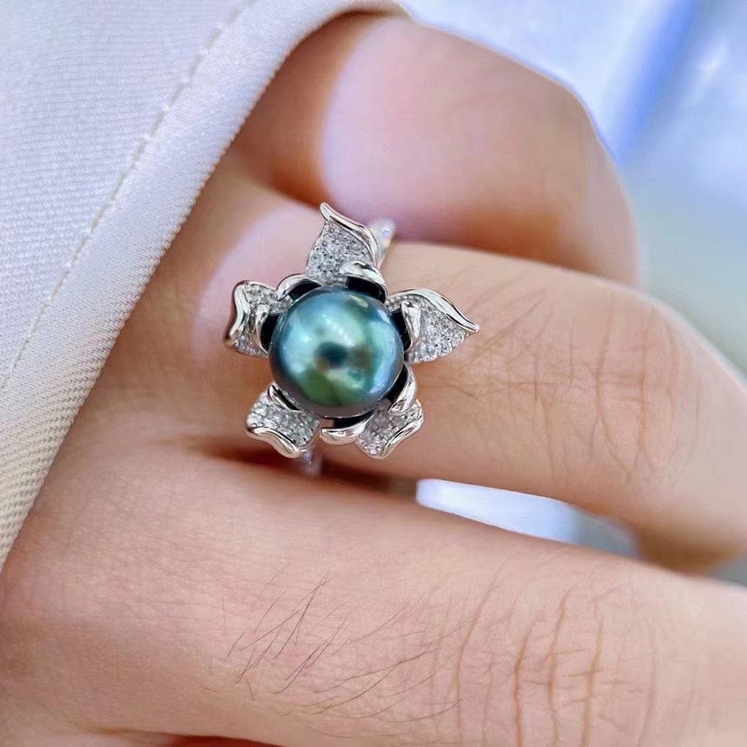 Bague Perle Noire de Tahiti – 9–10 mm Argent – Nacréa Tahiti