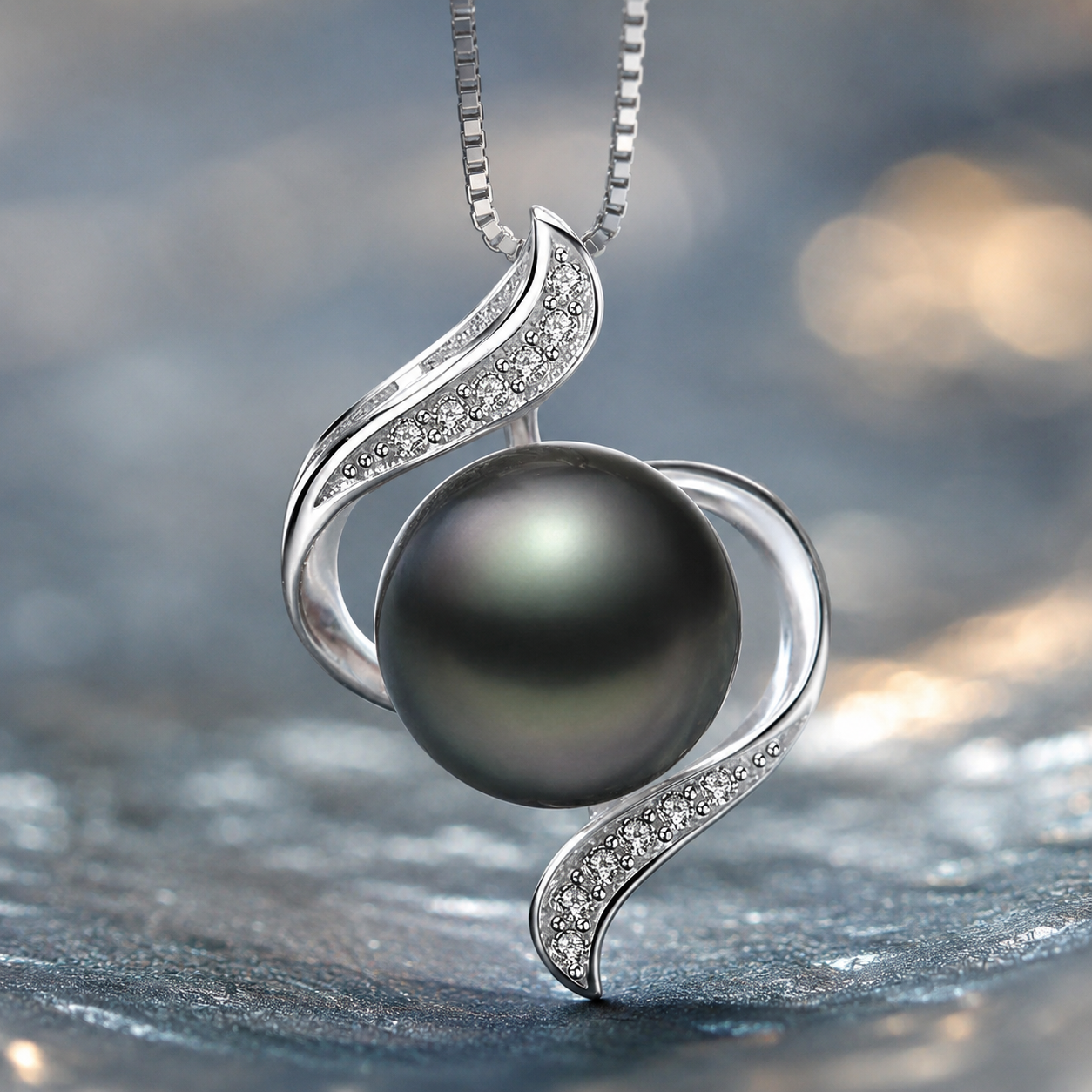 Collier Pendentif Perle de Tahiti Argent 925 & Zircon