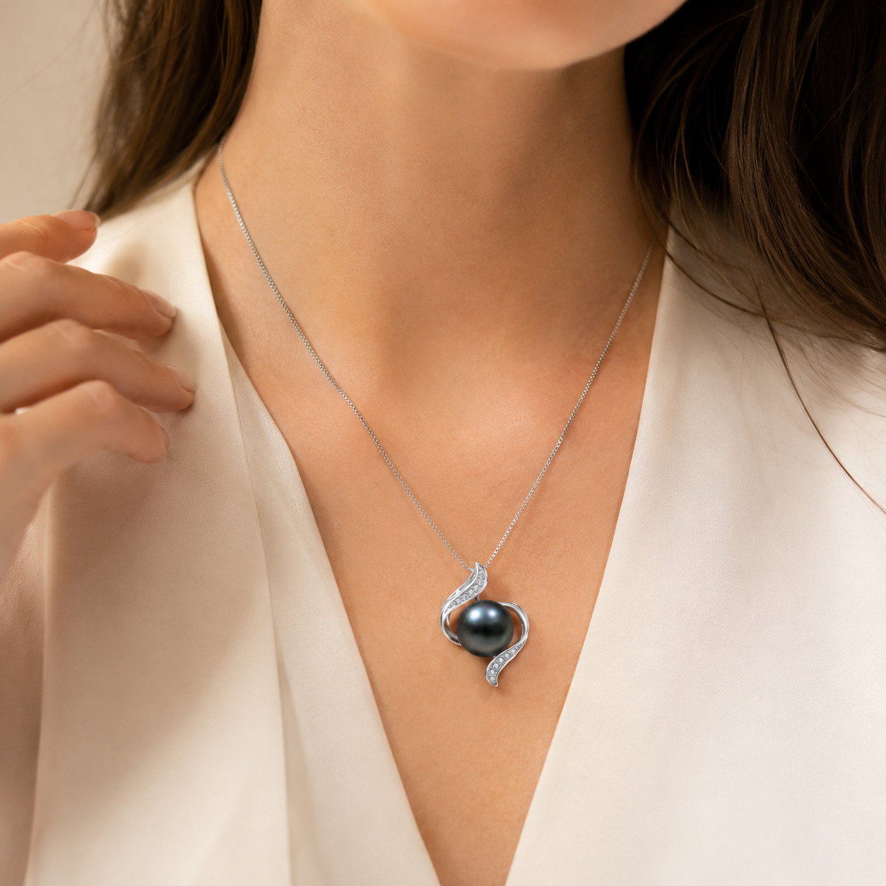 Collier Pendentif Perle de Tahiti Argent 925 & Zircon