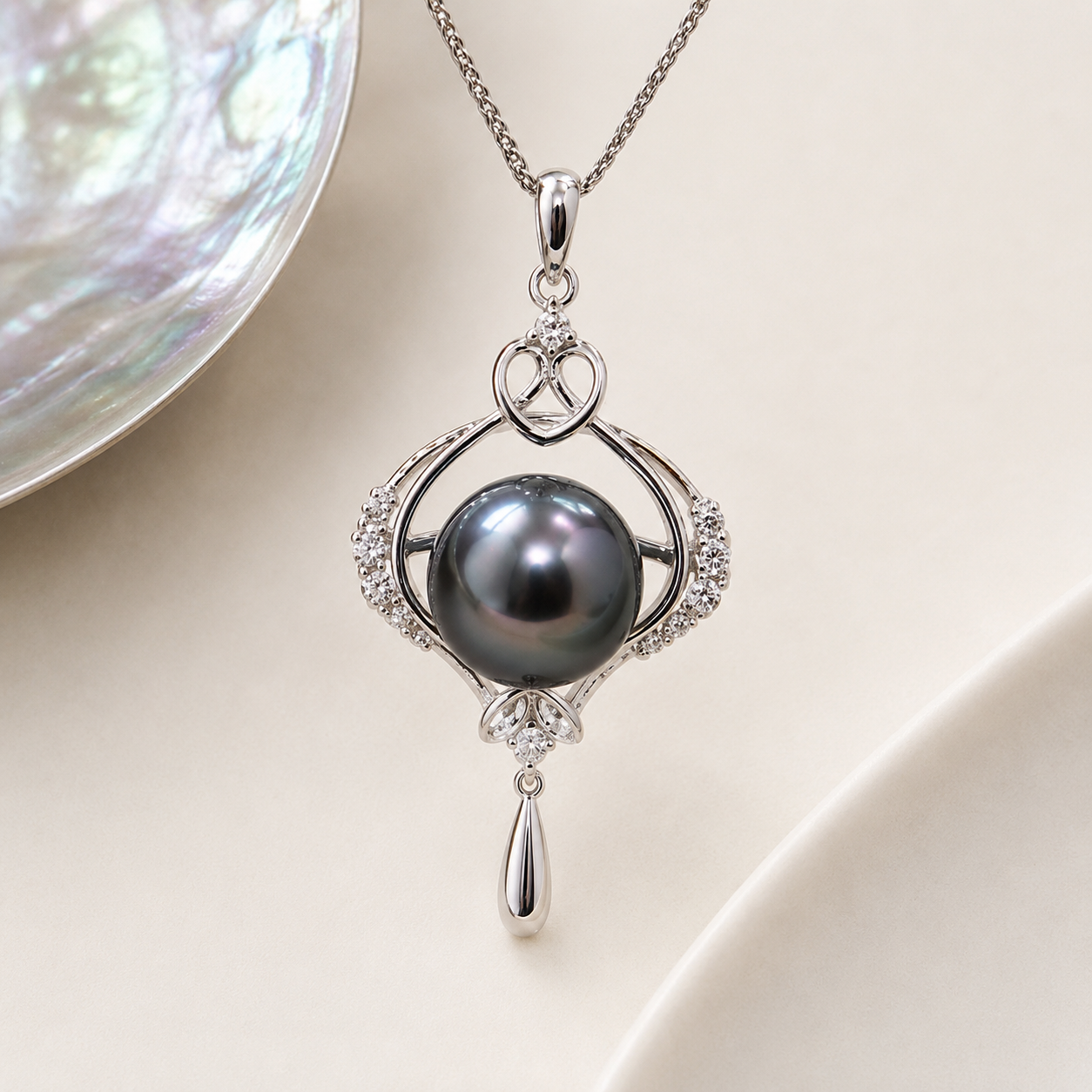 Collier Pendentif Perle de Tahiti Noire 10-11 mm – Argent 925